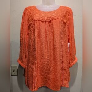 Figueroa And Flower Elegant Orange Lace Blouse Size Large